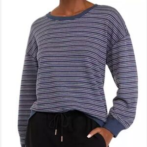 Wonderly Studio XL Striped Blue Purple White Maroon Round Neck Sweatshirt
